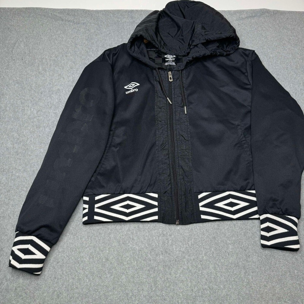 Vintage Umbro Jacket Womens Size L Black White Full Zip Soccer Pockets 90s Retro